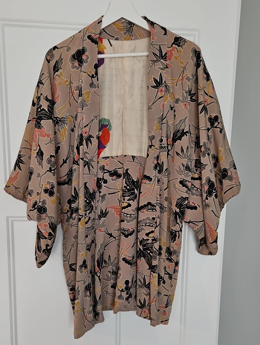 Vintage Floral Print Kimono Top in Blush From Kyoto, Japan